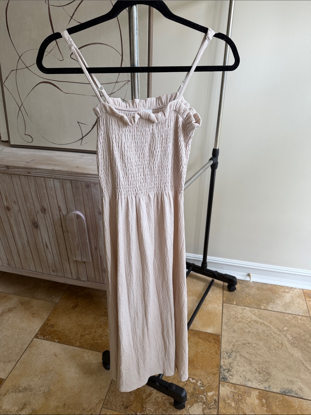 H&M Light Beige Smocked Midi Dress